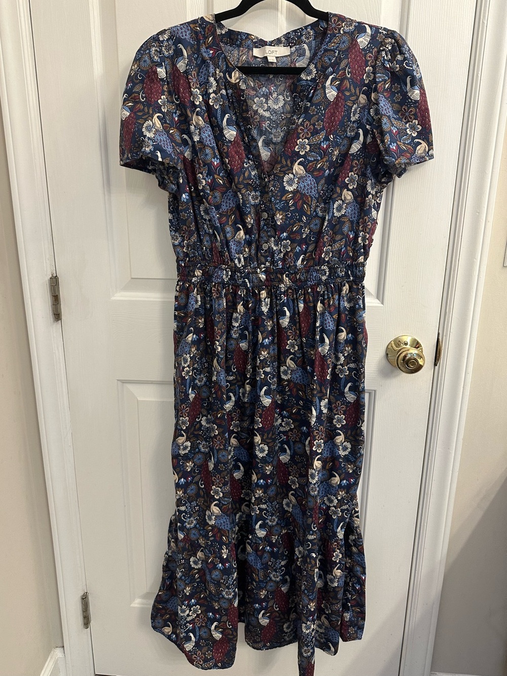 LOFT Blue Paisley Floral Midi Dress